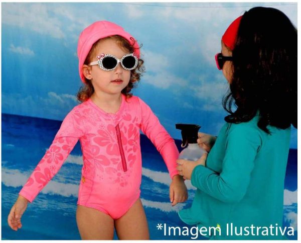 Maiô infantil manga longa UV com Proteção Solar Vitho Estampa Magica Rosa
