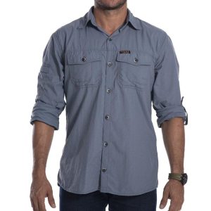 Camisa UV Técnica Hard Safari Pesca UV50+ Cinza Azulado Hard Adventure