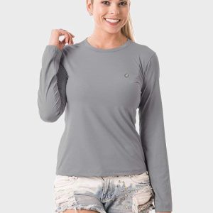 Camiseta UV Feminina Manga Longa com Proteção Solar Extreme UV Cinza