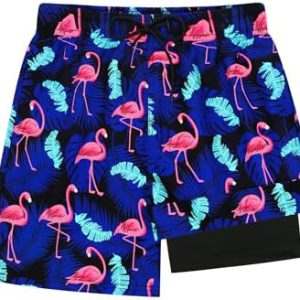 Olreco Calção de banho para meninos com forro de compressão, roupa de banho para crianças, adolescentes, secagem rápida, shorts infantis