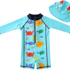 Acqua di Mare Roupa de Piscina Bebê Menino Proteção UV 50+ com Chapéu 6 a 24 meses