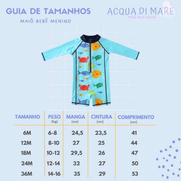 Acqua di Mare Roupa de Piscina Bebê Menino Proteção UV 50+ com Chapéu 6 a 24 meses
