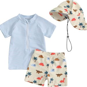 Traje de banho infantil infantil com zíper Rash Guard e sunga 3 peças