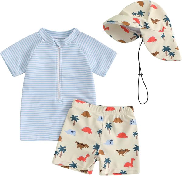 Traje de banho infantil infantil com zíper Rash Guard e sunga 3 peças