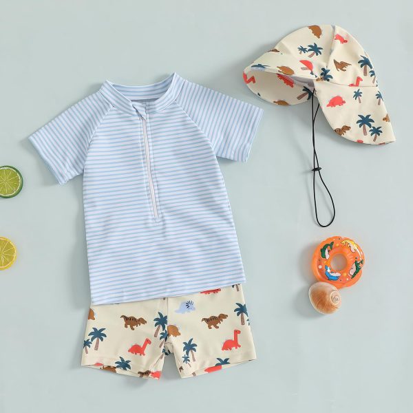 Traje de banho infantil infantil com zíper Rash Guard e sunga 3 peças