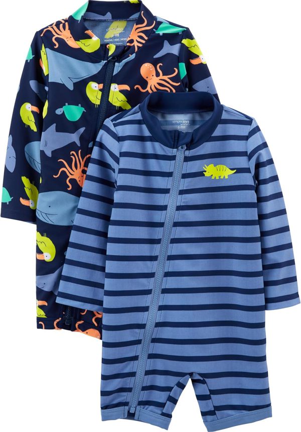 Maiô 1 peça Rashguard com zíper, pacote com 2 Simple Joys by Carter'sMeninos
